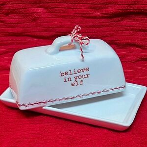 Joseph A. Collection "Believe in Your Elf" Ceramic Butter Dish Farmhouse Appeal